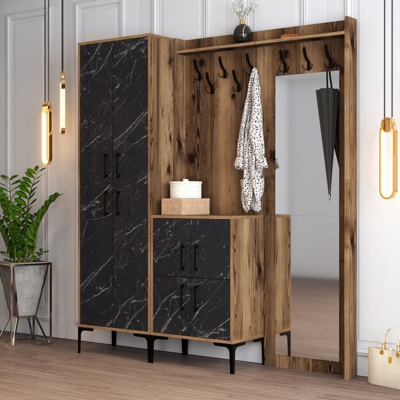 Casa si Gradina - Mobilier - Organizare si depozitare - Cuiere - Cuier, Hanah Home, pal melaminat, nuc si negru, 180x35x200 cm - Infinity.ro