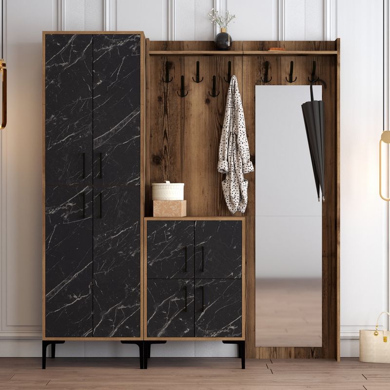 Casa si Gradina - Mobilier - Organizare si depozitare - Cuiere - Cuier, Hanah Home, pal melaminat, nuc si negru, 180x35x200 cm - Infinity.ro