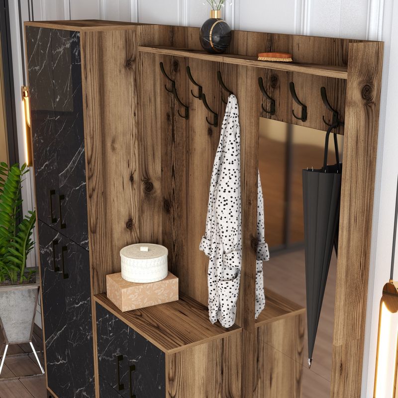Casa si Gradina - Mobilier - Organizare si depozitare - Cuiere - Cuier, Hanah Home, pal melaminat, nuc si negru, 180x35x200 cm - Infinity.ro