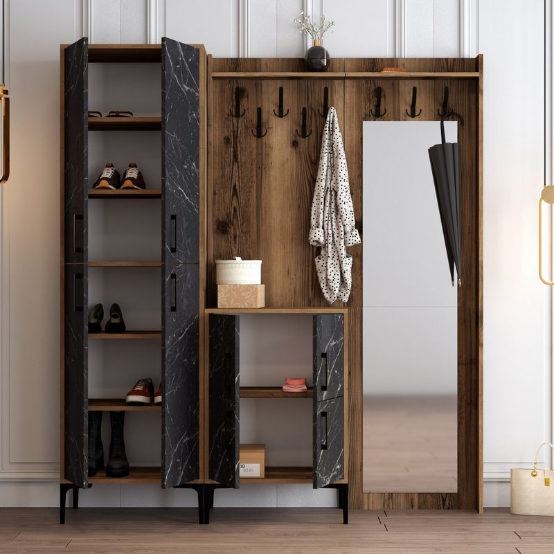 Casa si Gradina - Mobilier - Organizare si depozitare - Cuiere - Cuier, Hanah Home, pal melaminat, nuc si negru, 180x35x200 cm - Infinity.ro