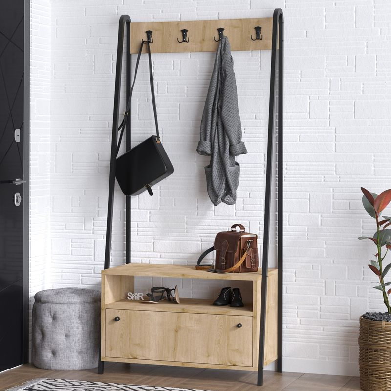 Casa si Gradina - Mobilier - Organizare si depozitare - Cuiere - Cuier, Hanah Home, pal melaminat, stejar safir, 84x35x170 cm - Infinity.ro