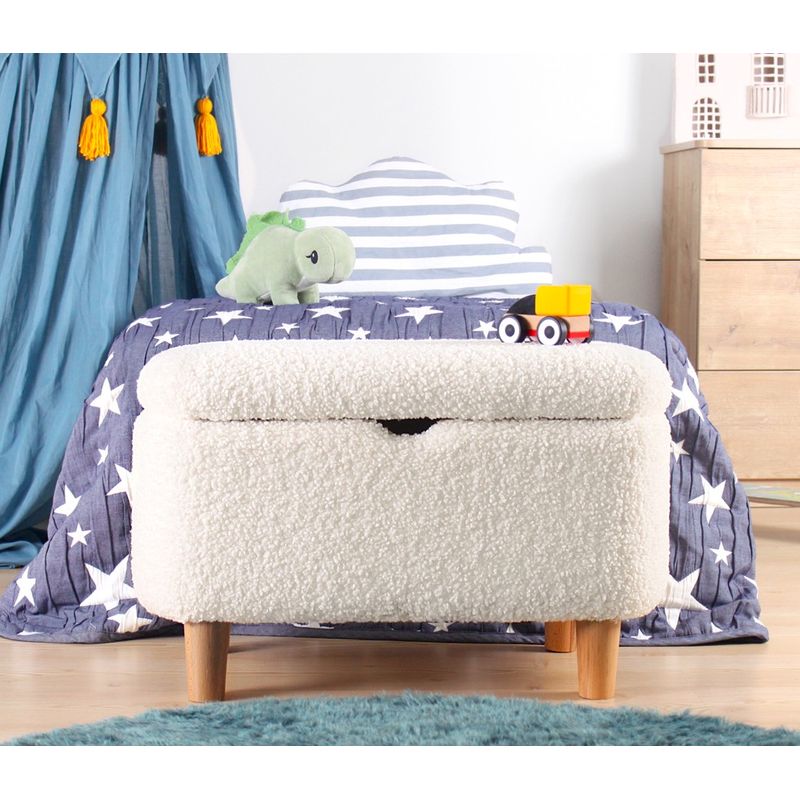 Casa si Gradina - Mobilier - Scaune si fotolii - Tabureti - Taburet, Hanah Home, blana artificiala, alb, 61x40x37 cm - Infinity.ro