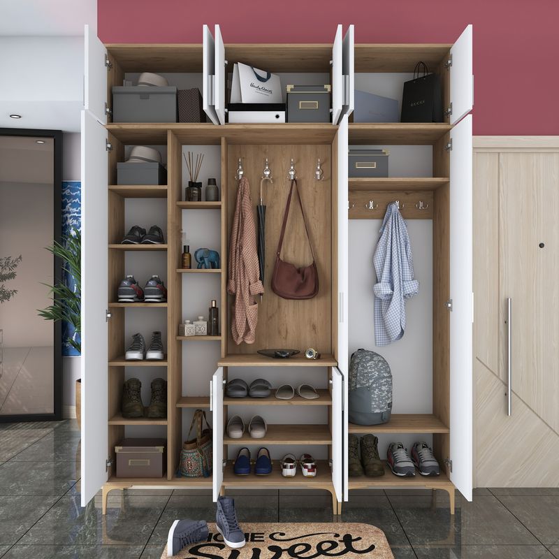 Casa si Gradina - Mobilier - Organizare si depozitare - Cuiere - Cuier hol, Hanah Home, pal melaminat, nuc si alb, 180x240x37.5 cm - Infinity.ro