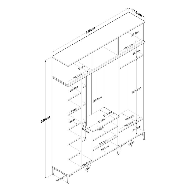 Casa si Gradina - Mobilier - Organizare si depozitare - Cuiere - Cuier hol, Hanah Home, pal melaminat, nuc si alb, 180x240x37.5 cm - Infinity.ro