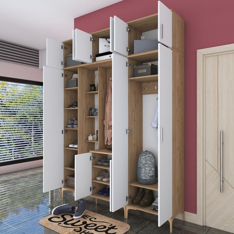 Casa si Gradina - Mobilier - Organizare si depozitare - Cuiere - Cuier hol, Hanah Home, pal melaminat, nuc si alb, 180x240x37.5 cm - Infinity.ro