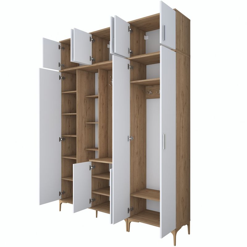 Casa si Gradina - Mobilier - Organizare si depozitare - Cuiere - Cuier hol, Hanah Home, pal melaminat, nuc si alb, 180x240x37.5 cm - Infinity.ro