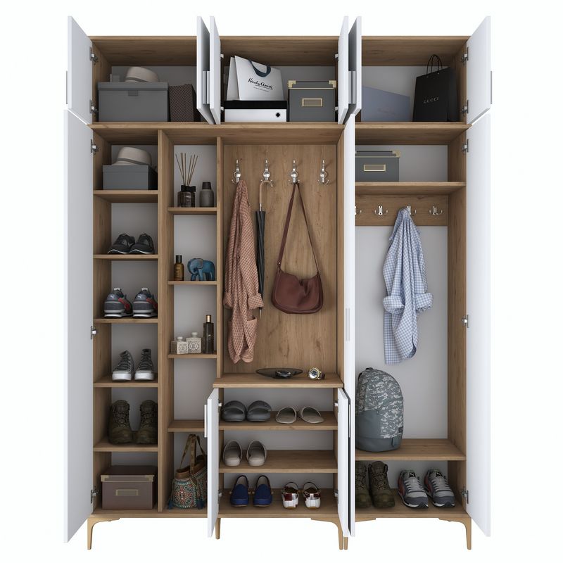Casa si Gradina - Mobilier - Organizare si depozitare - Cuiere - Cuier hol, Hanah Home, pal melaminat, nuc si alb, 180x240x37.5 cm - Infinity.ro