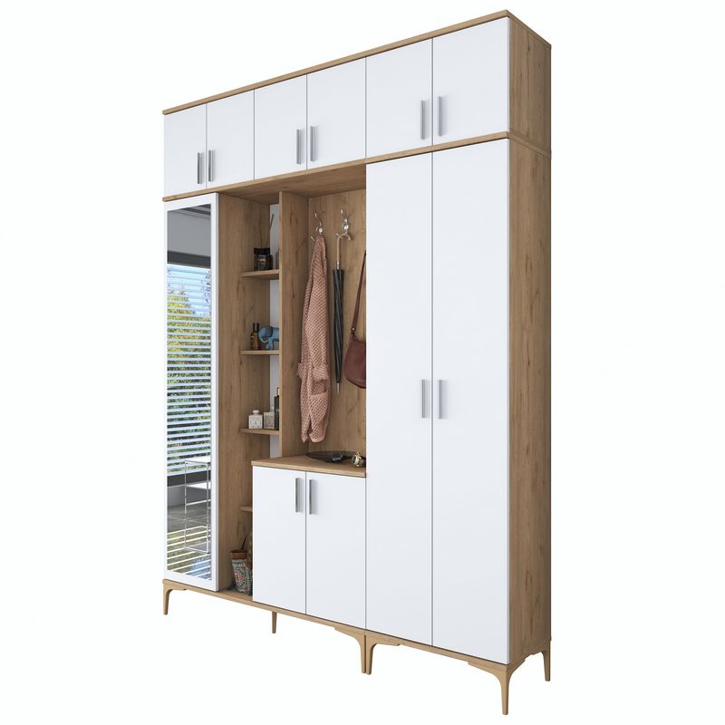Casa si Gradina - Mobilier - Organizare si depozitare - Cuiere - Cuier hol, Hanah Home, pal melaminat, nuc si alb, 180x240x37.5 cm - Infinity.ro