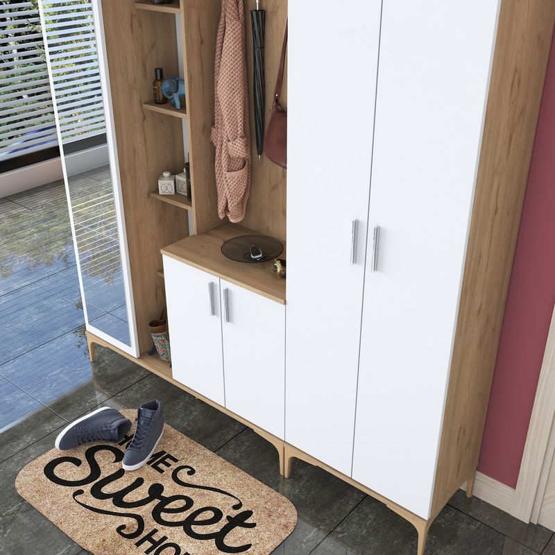 Casa si Gradina - Mobilier - Organizare si depozitare - Cuiere - Cuier hol, Hanah Home, pal melaminat, nuc si alb, 180x240x37.5 cm - Infinity.ro