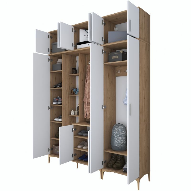 Casa si Gradina - Mobilier - Organizare si depozitare - Cuiere - Cuier hol, Hanah Home, pal melaminat, nuc si alb, 180x240x37.5 cm - Infinity.ro