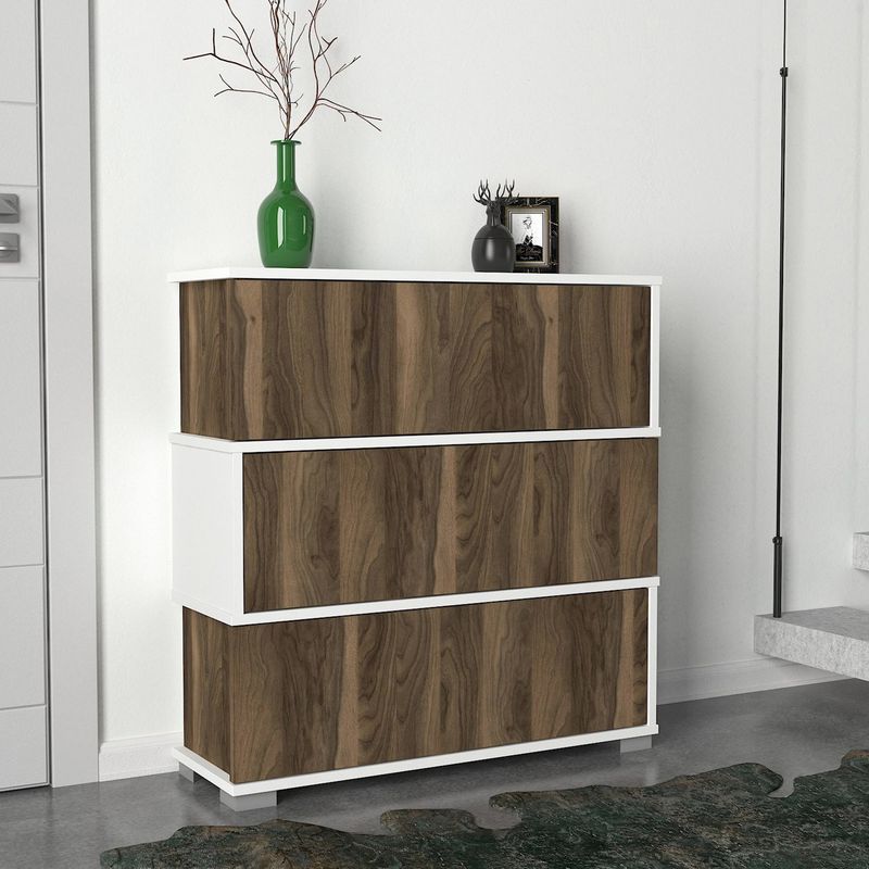 Casa si Gradina - Mobilier - Organizare si depozitare - Organizator incaltaminte - Dulap pentru pantofi, Hanah Home, pal melaminat, alb si nuc, 90x30x93 cm - Infinity.ro