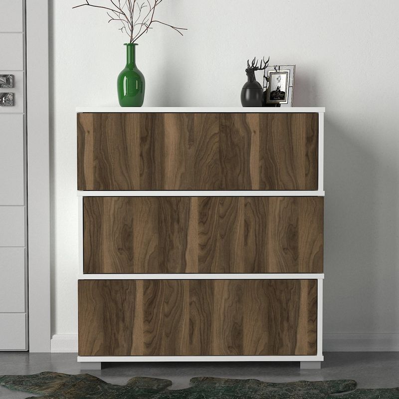 Casa si Gradina - Mobilier - Organizare si depozitare - Organizator incaltaminte - Dulap pentru pantofi, Hanah Home, pal melaminat, alb si nuc, 90x30x93 cm - Infinity.ro