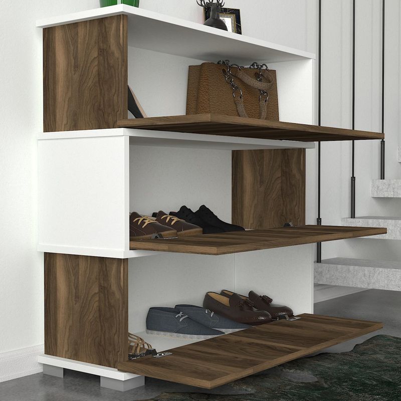Casa si Gradina - Mobilier - Organizare si depozitare - Organizator incaltaminte - Dulap pentru pantofi, Hanah Home, pal melaminat, alb si nuc, 90x30x93 cm - Infinity.ro