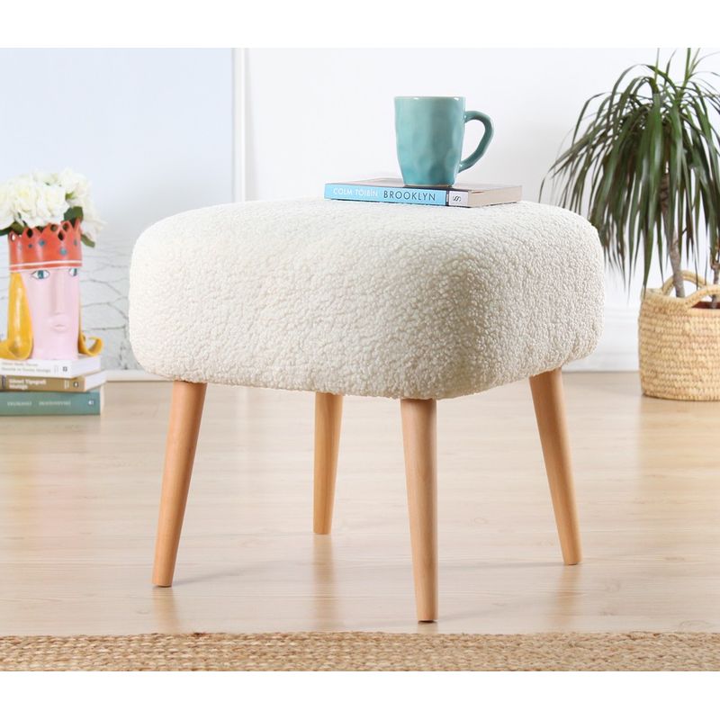 Casa si Gradina - Mobilier - Scaune si fotolii - Tabureti - Taburet, Hanah Home, blana artificiala, alb, 45x45x43 cm - Infinity.ro