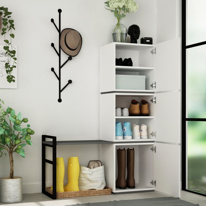 Casa si Gradina - Mobilier - Dulapuri si sifoniere - Dulapuri pantofi - Dulap pantofi, Hanah Home, pal melaminat, alb antracit, 109x39x149 cm - Infinity.ro