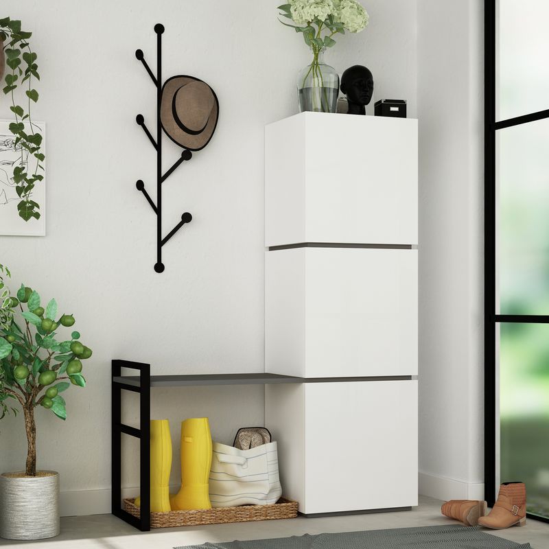Casa si Gradina - Mobilier - Dulapuri si sifoniere - Dulapuri pantofi - Dulap pantofi, Hanah Home, pal melaminat, alb antracit, 109x39x149 cm - Infinity.ro