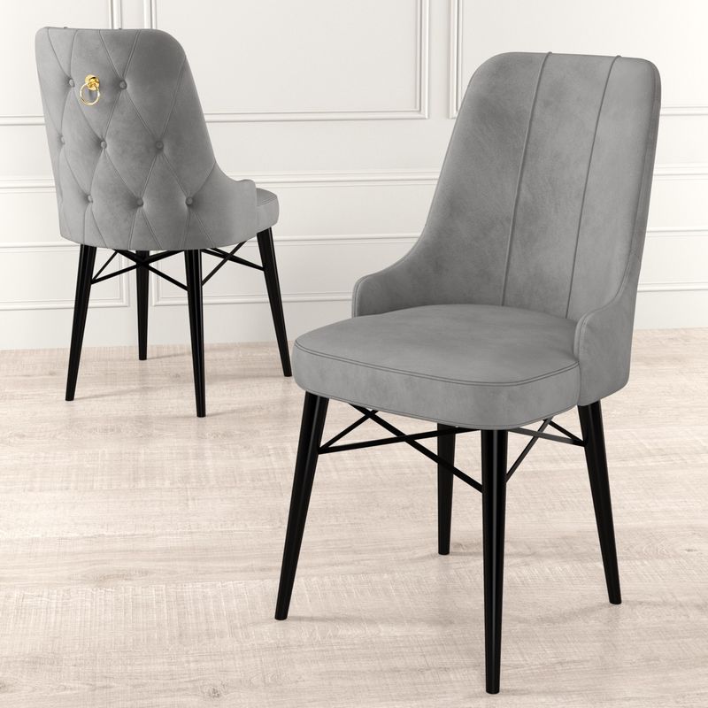 Casa si Gradina - Mobilier - Scaune si fotolii - Scaune - Set scaune, Hanah Home, metal, gri si negru, 46x46x94 cm, 4 piese - Infinity.ro