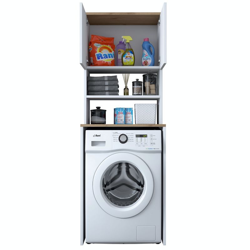 Casa si Gradina - Mobilier - Dulapuri si sifoniere - Dulapuri - Dulap pentru masina de spalat, Hanah Home, pal melaminat, alb si nuc, 65x60x183.6 cm - Infinity.ro