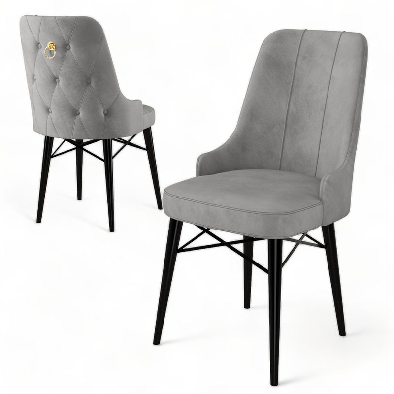 Casa si Gradina - Mobilier - Scaune si fotolii - Scaune - Set scaune, Hanah Home, metal, gri si negru, 46x46x94 cm, 4 piese - Infinity.ro