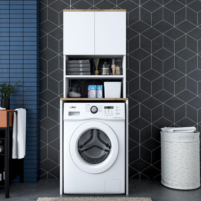 Casa si Gradina - Mobilier - Dulapuri si sifoniere - Dulapuri - Dulap pentru masina de spalat, Hanah Home, pal melaminat, alb si nuc, 65x60x183.6 cm - Infinity.ro