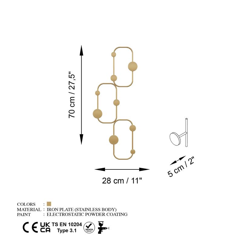Casa si Gradina - Mobilier - Organizare si depozitare - Cuiere - Cuiere de perete, Wallxpert, metal, auriu, 28x5x70 cm - Infinity.ro