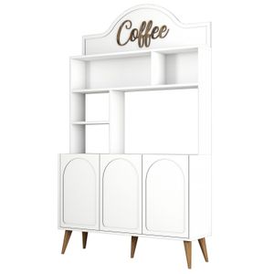 Dulap bar cafea, Hanah Home, pal melaminat, alb si nuc, 120x35x202 cm
