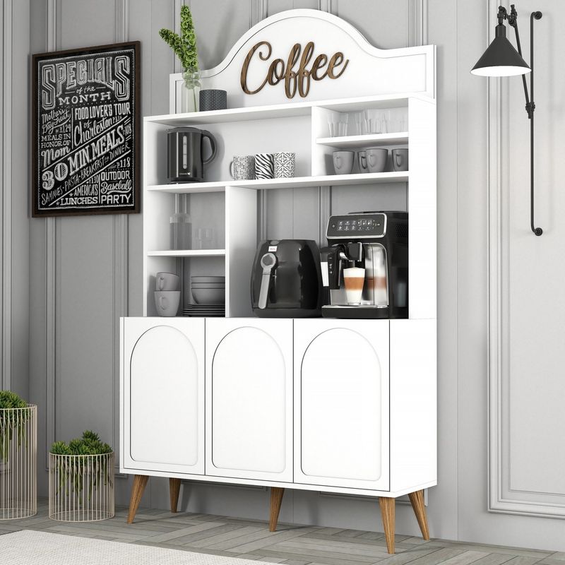 Casa si Gradina - Mobilier - Comode si corpuri - Corpuri bucatarie - Dulap bar cafea, Hanah Home, pal melaminat, alb si nuc, 120x35x202 cm - Infinity.ro