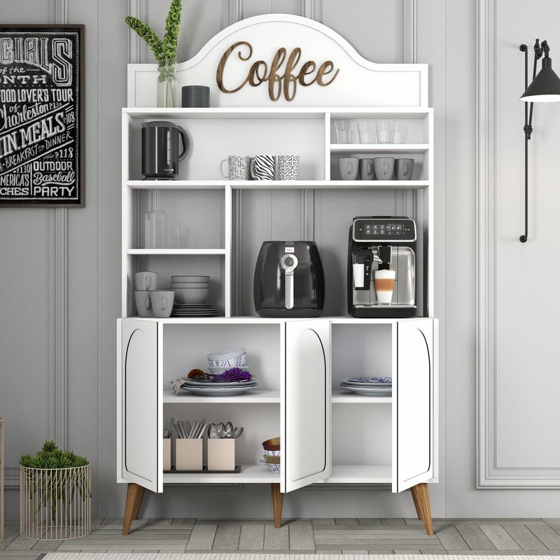 Casa si Gradina - Mobilier - Comode si corpuri - Corpuri bucatarie - Dulap bar cafea, Hanah Home, pal melaminat, alb si nuc, 120x35x202 cm - Infinity.ro