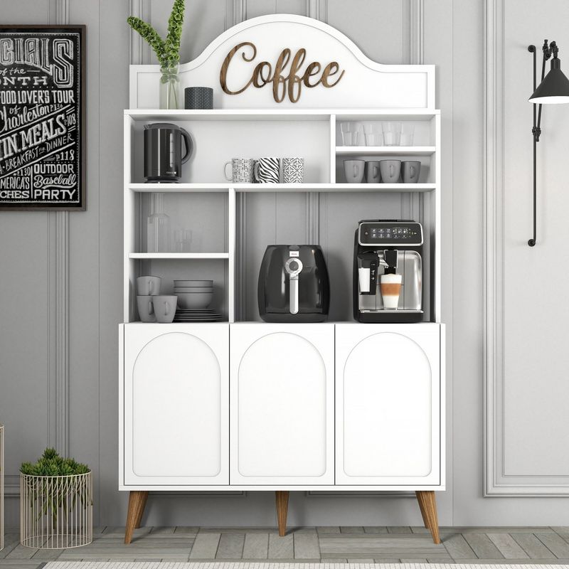 Casa si Gradina - Mobilier - Comode si corpuri - Corpuri bucatarie - Dulap bar cafea, Hanah Home, pal melaminat, alb si nuc, 120x35x202 cm - Infinity.ro