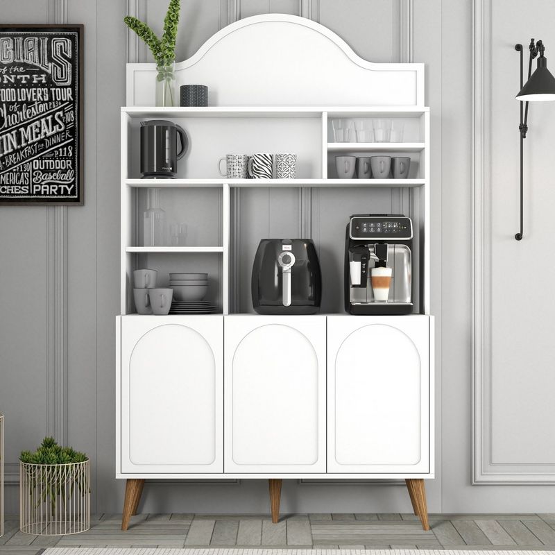 Casa si Gradina - Mobilier - Comode si corpuri - Corpuri bucatarie - Dulap bar cafea, Hanah Home, pal melaminat, alb si nuc, 120x35x202 cm - Infinity.ro