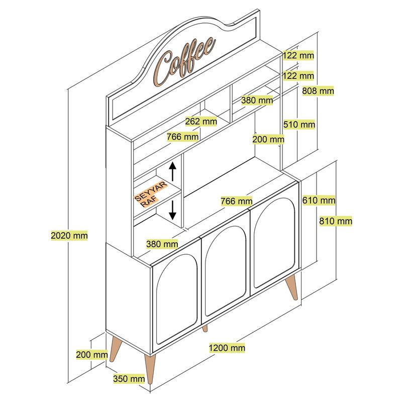 Casa si Gradina - Mobilier - Comode si corpuri - Corpuri bucatarie - Dulap bar cafea, Hanah Home, pal melaminat, alb si nuc, 120x35x202 cm - Infinity.ro