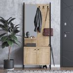 Casa si Gradina - Mobilier - Organizare si depozitare - Cuiere - Cuier, Hanah Home, PAL melaminat, stejar si negru, 74x35x170 cm - Infinity.ro