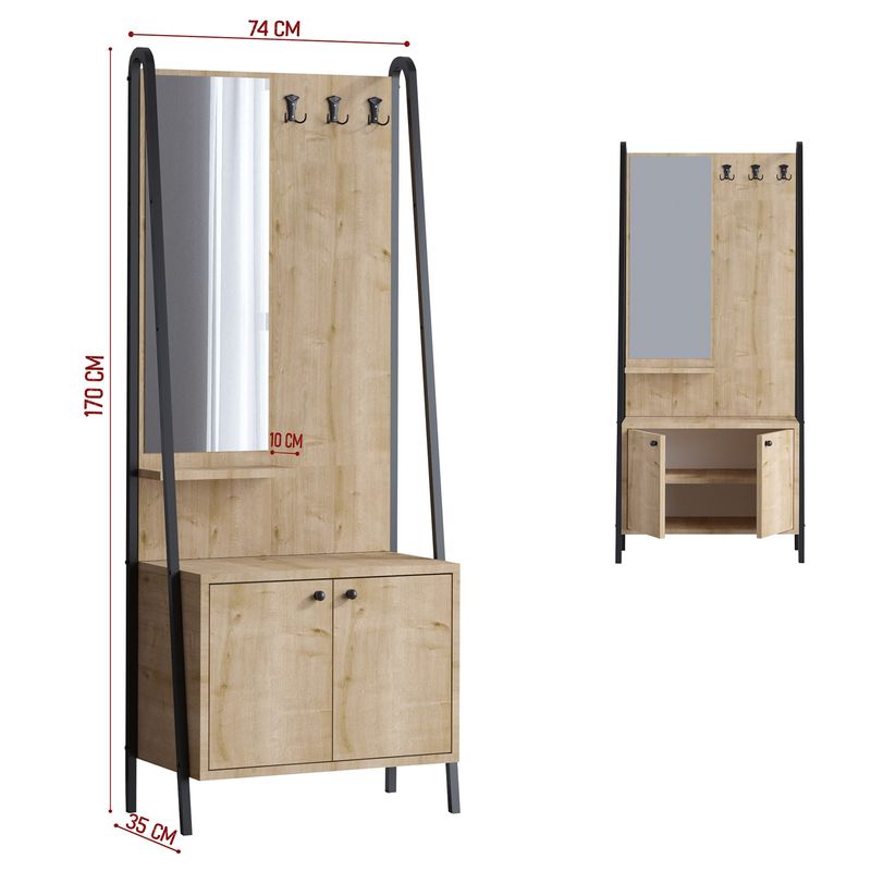 Casa si Gradina - Mobilier - Organizare si depozitare - Cuiere - Cuier, Hanah Home, PAL melaminat, stejar si negru, 74x35x170 cm - Infinity.ro