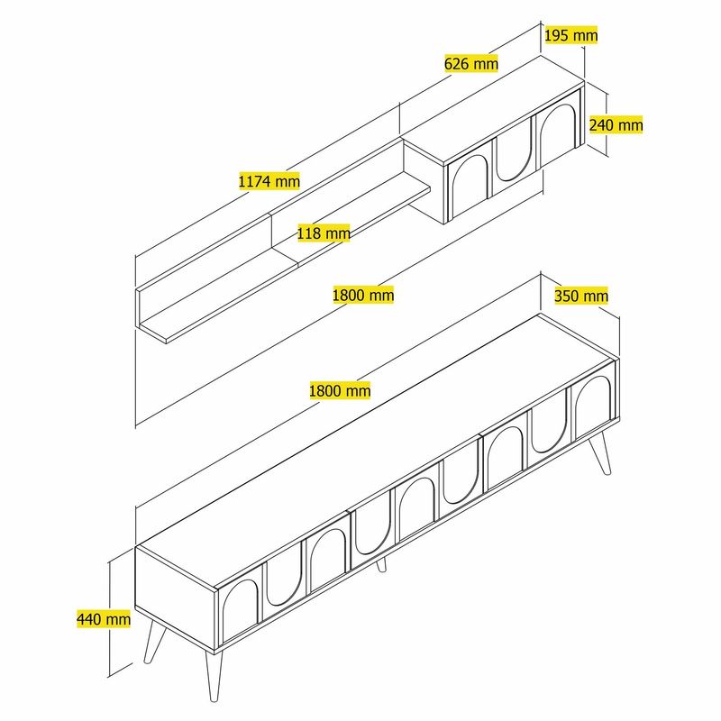 Casa si Gradina - Mobilier - Comode si corpuri - Console - Corp tv, Hanah Home, pal melaminat, atlas si nuc, 180x44x35 cm - Infinity.ro