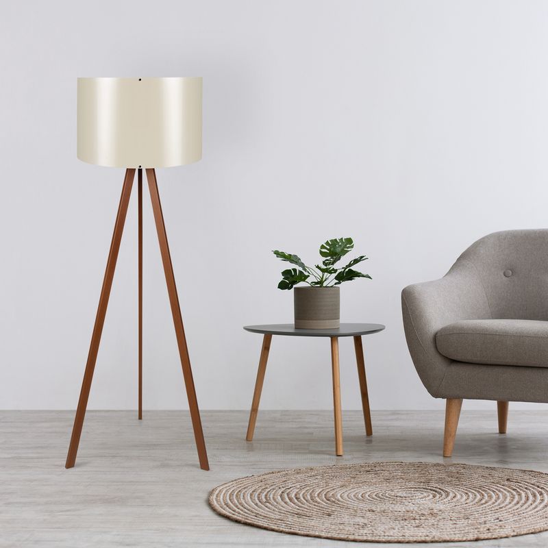 Casa si Gradina - Corpuri si surse de iluminat - Veioze si lampi - Lampadare - Lampadar, Opviq, mdf si tesatura pvc, ecru si maro, 38x140 cm - Infinity.ro