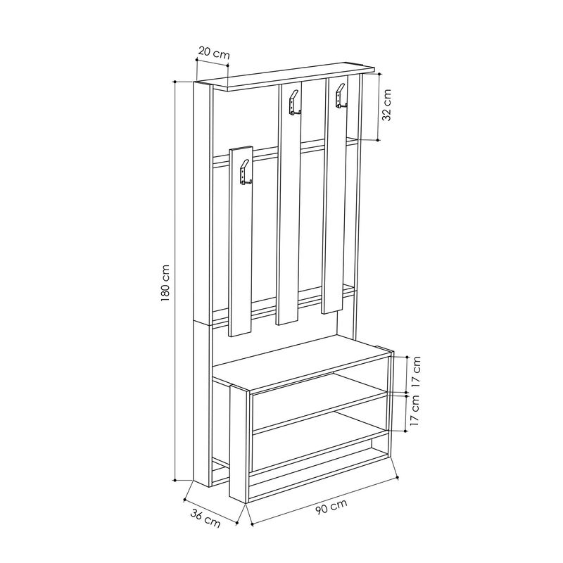 Casa si Gradina - Mobilier - Organizare si depozitare - Cuiere - Cuier, Hanah Home, PAL melaminat, alb si stejar, 90x36x180 cm - Infinity.ro