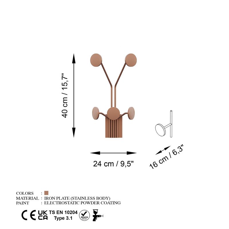 Casa si Gradina - Mobilier - Organizare si depozitare - Cuiere - Cuiere de perete, Wallxpert, metal, cupru, 24x16x40 cm - Infinity.ro