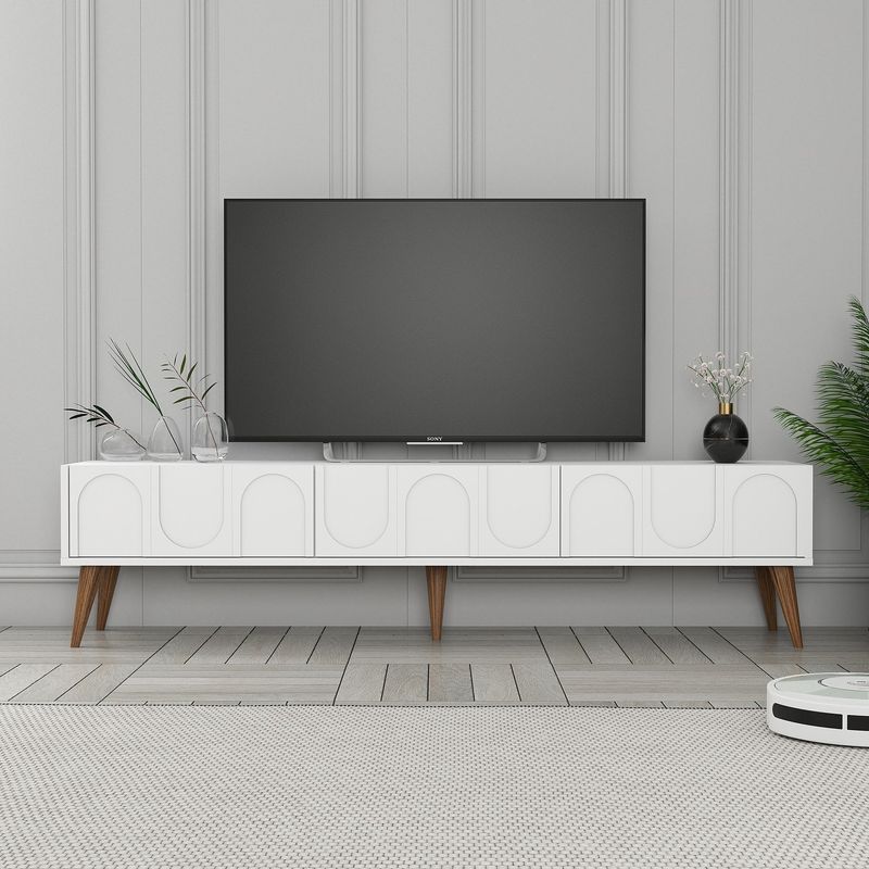 Casa si Gradina - Mobilier - Comode si corpuri - Console - Corp tv, Hanah Home, pal melaminat, alb si nuc, 180x35x44 cm - Infinity.ro