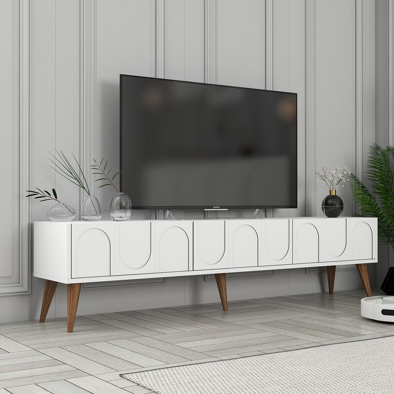 Casa si Gradina - Mobilier - Comode si corpuri - Console - Corp tv, Hanah Home, pal melaminat, alb si nuc, 180x35x44 cm - Infinity.ro