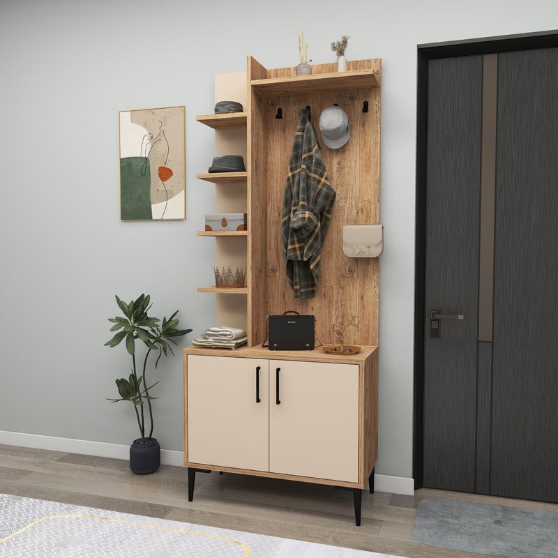 Casa si Gradina - Mobilier - Organizare si depozitare - Cuiere - Cuier, Hanah Home, pal melaminat, pin atlantic, bej, 74.4x33x182.8 cm - Infinity.ro