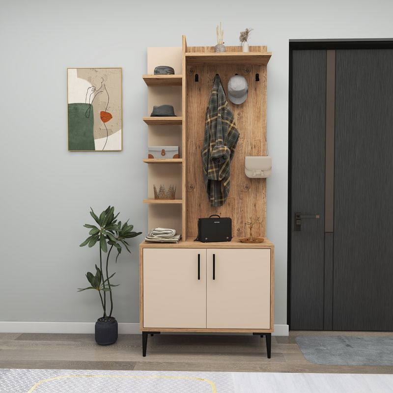 Casa si Gradina - Mobilier - Organizare si depozitare - Cuiere - Cuier, Hanah Home, pal melaminat, pin atlantic, bej, 74.4x33x182.8 cm - Infinity.ro