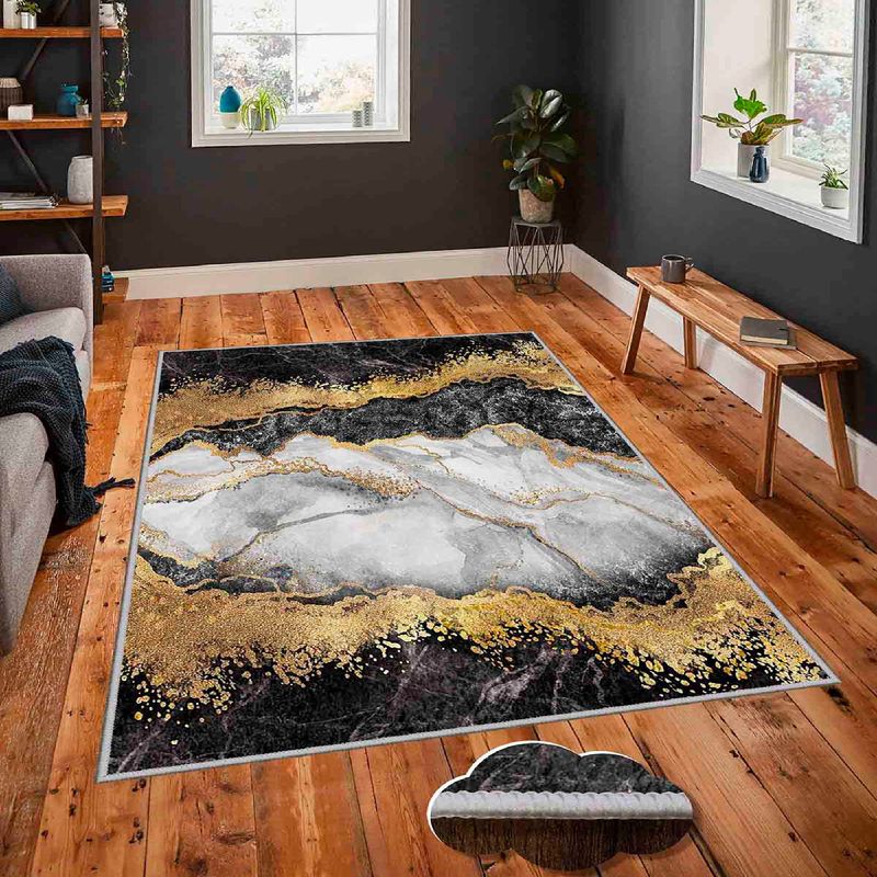 Casa si Gradina - Textile si covoare - Covoare - Covoare casa - Covor, Conceptum Hypnose, alb gri auriu negru, 160x230 cm, 100% poliester, antiderapant - Infinity.ro
