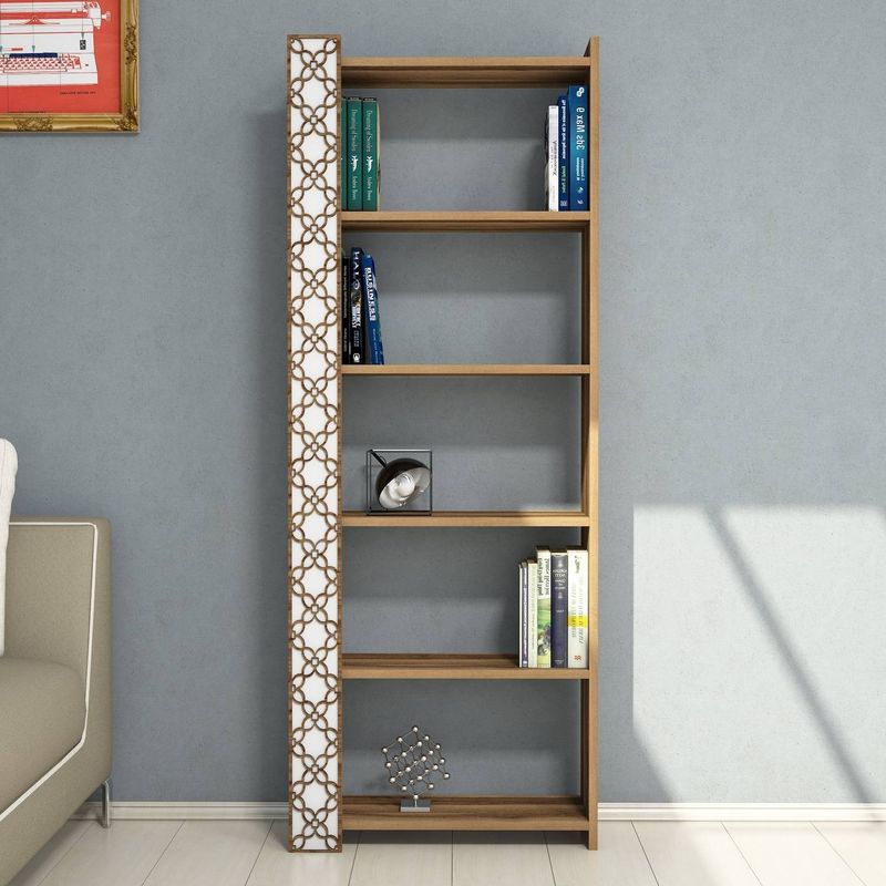 Casa si Gradina - Mobilier - Biblioteci si rafturi - Biblioteci - Biblioteca, Hanah Home, pal melaminat, nuc si alb, 64.6x24.2x170 cm - Infinity.ro