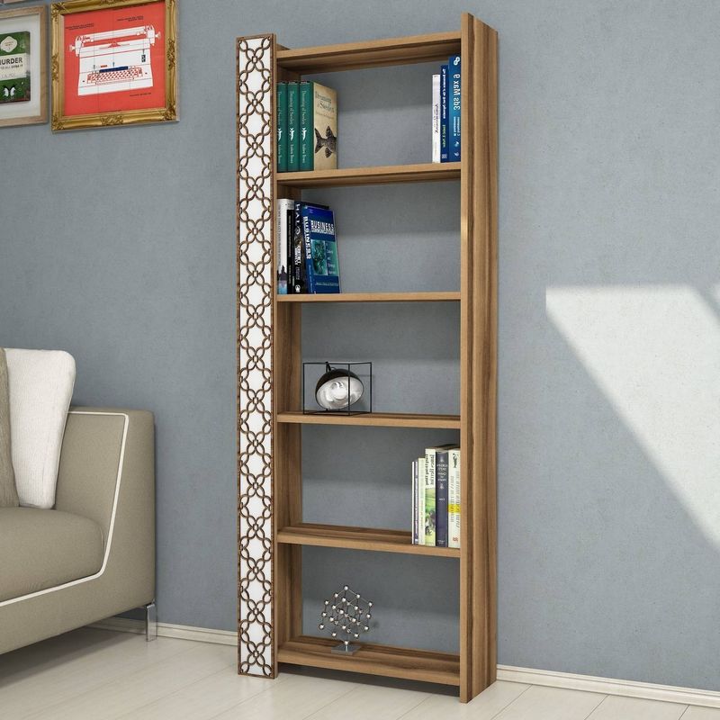 Casa si Gradina - Mobilier - Biblioteci si rafturi - Biblioteci - Biblioteca, Hanah Home, pal melaminat, nuc si alb, 64.6x24.2x170 cm - Infinity.ro