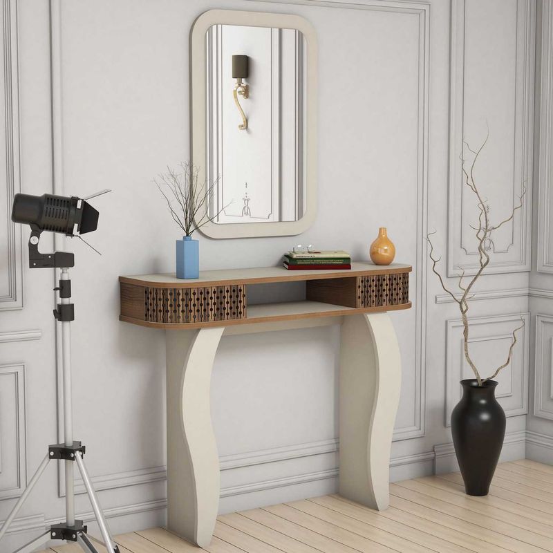 Casa si Gradina - Mobilier - Comode si corpuri - Console - Consola cu oglinda, Hanah Home, pal melaminat, crem, 105x30x85 cm - Infinity.ro