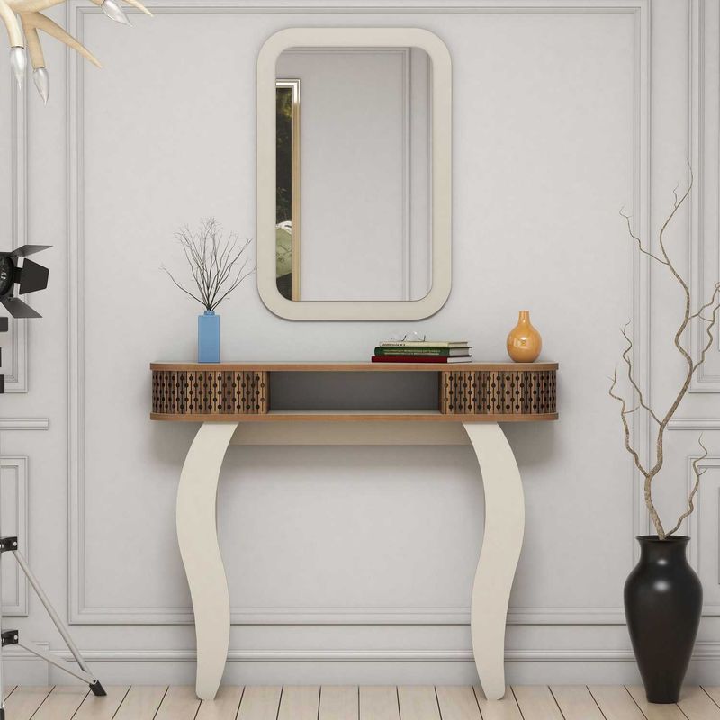 Casa si Gradina - Mobilier - Comode si corpuri - Console - Consola cu oglinda, Hanah Home, pal melaminat, crem, 105x30x85 cm - Infinity.ro