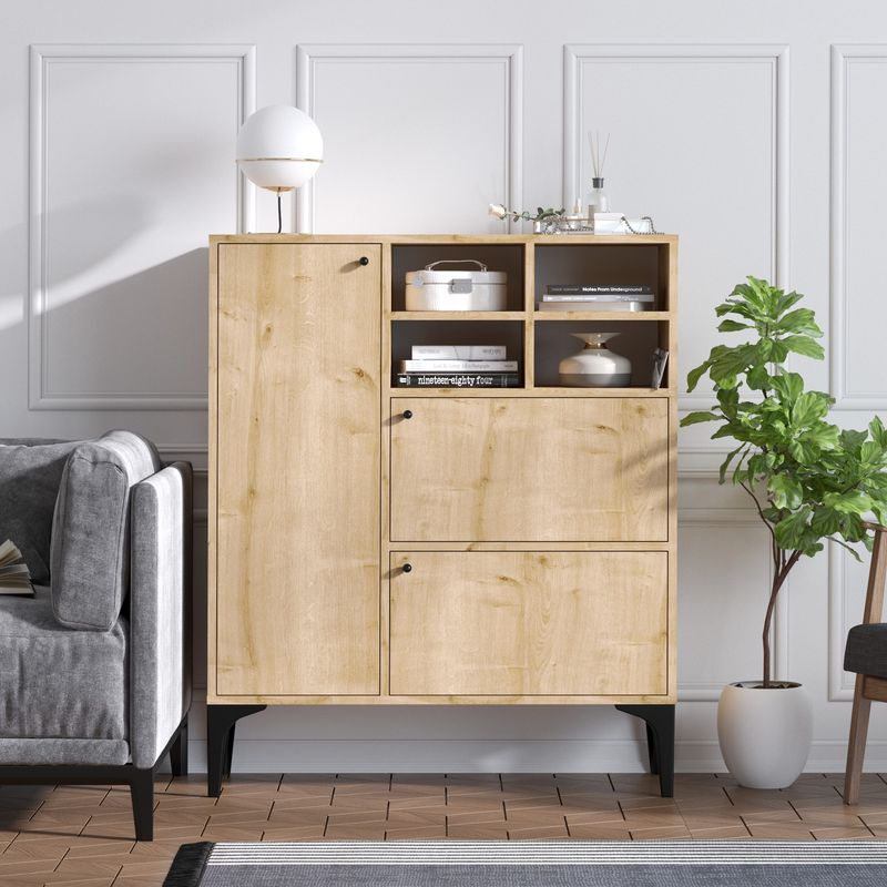 Casa si Gradina - Mobilier - Comode si corpuri - Console - Consola, Hanah Home, panou de particule melaminat, stejar safir, 100x35x125 cm - Infinity.ro