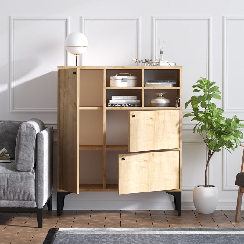 Casa si Gradina - Mobilier - Comode si corpuri - Console - Consola, Hanah Home, panou de particule melaminat, stejar safir, 100x35x125 cm - Infinity.ro