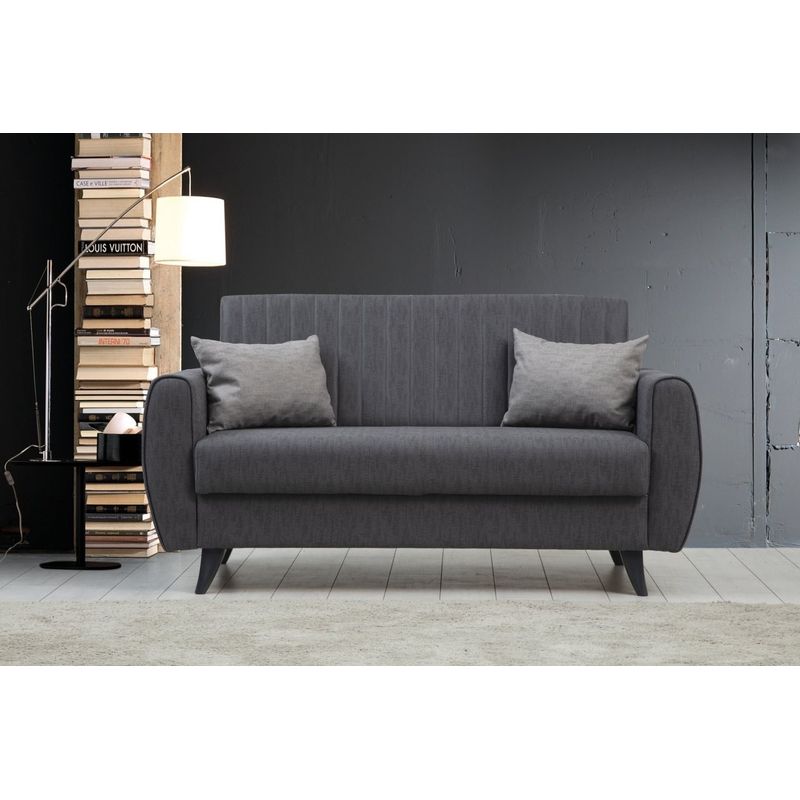 Casa si Gradina - Mobilier - Canapele si coltare - Canapele - Canapea extensibila 2 locuri, Atelier Del Sofa, poliester texturat, gri inchis, 158x86x77 cm - Infinity.ro