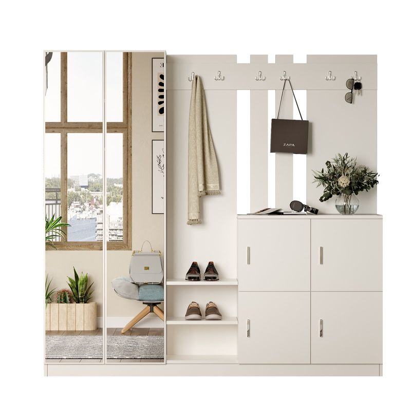 Casa si Gradina - Mobilier - Organizare si depozitare - Cuiere - Cuier hol, Hanah Home, pal melaminat, alb, 187.2x37.5x180 cm - Infinity.ro